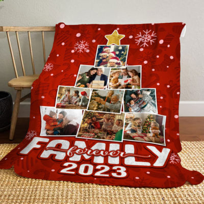 Special Gift For Family Custom Photos Christmas Tree Blanket 01