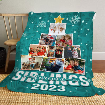 Christmas Gift For Siblings Custom Photos Xmas Tree Blanket 01