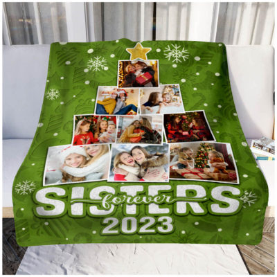 Christmas Gift For Sisters Custom Photos Xmas Tree Blanket 01