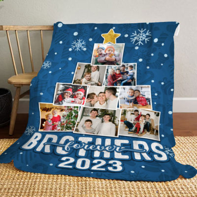 Christmas Gift For Brothers Custom Photos Xmas Tree Blanket 01