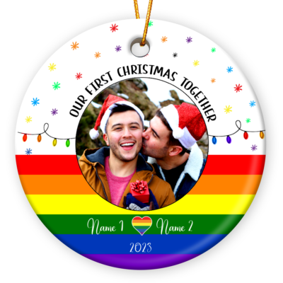 Custom Couple Gay Rainbow Gift LGBT Christmas Ceramic Ornament