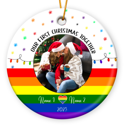 Custom Couple Lesbian Rainbow Gift LGBT Christmas Ceramic Ornament