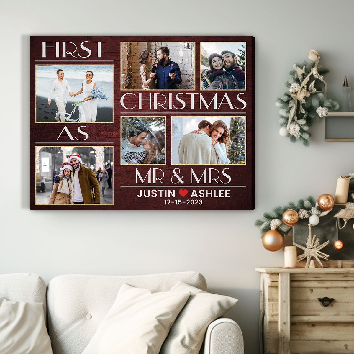 Our First Christmas As Mr And Mrs Personalized Photo Canvas, Christmas Gift  For Newly Engaged Couple, New Couple Gift - Best Personalized Gifts For  Everyone