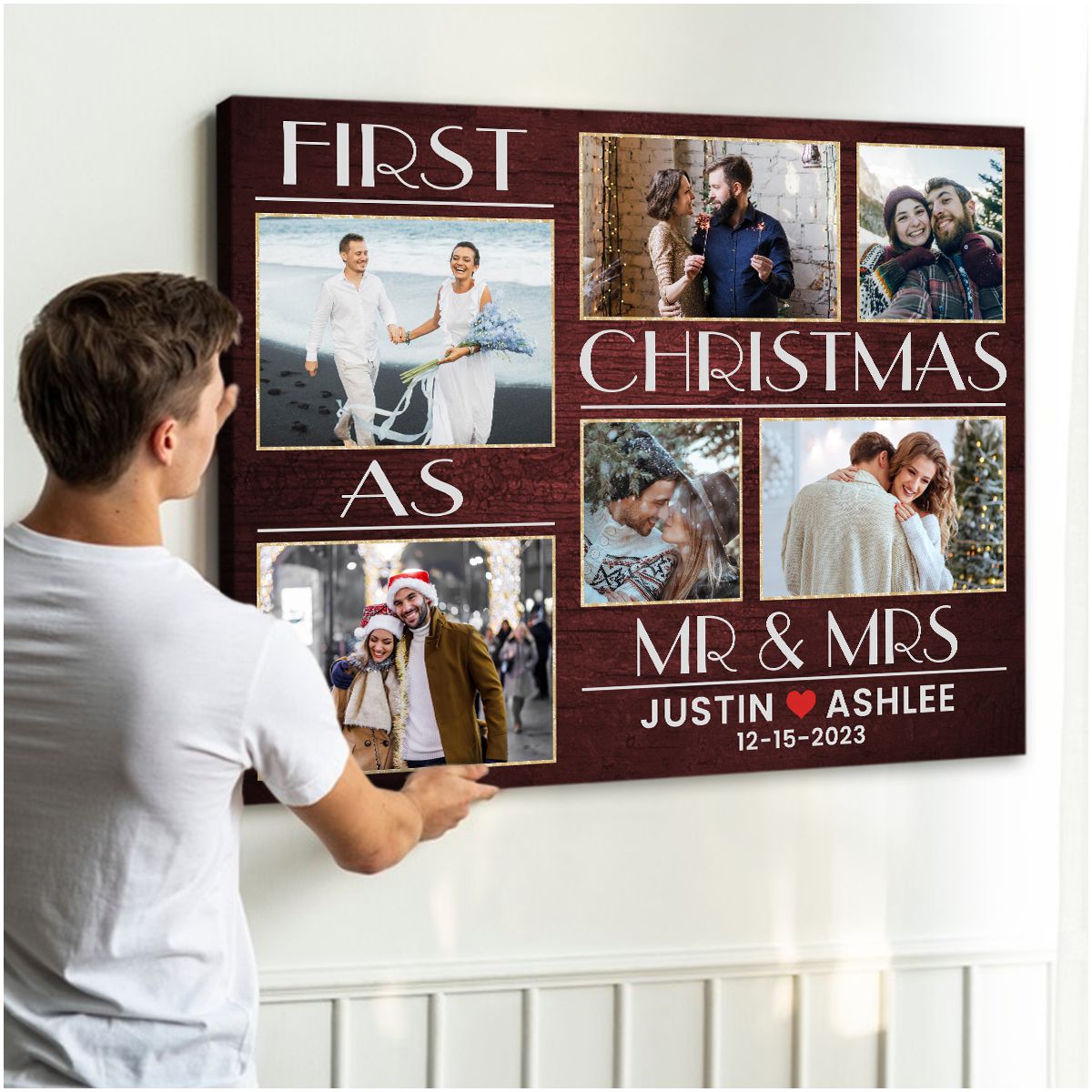 Our First Christmas As Mr And Mrs Personalized Photo Canvas, Christmas Gift  For Newly Engaged Couple, New Couple Gift - Best Personalized Gifts For  Everyone