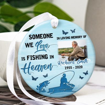 Custom Fisherman Memorial Gift Photo Gone Fishing Ornament 01