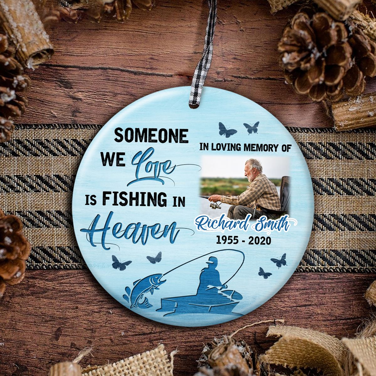 Custom Fisherman Memorial Gift Gone Fishing In Heaven Ornament