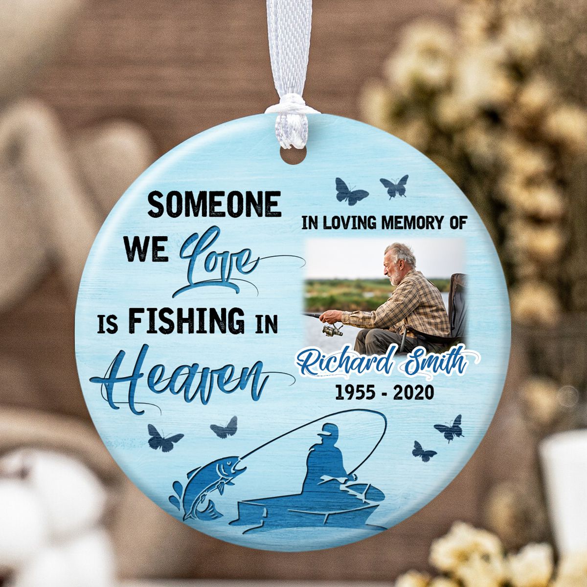 Gone Fishing In Heaven Custom Memorial Slate, Fisherman Memorial