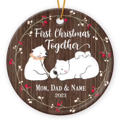 First Christmas As Parents Personalized Bear Family Ceramic Ornament