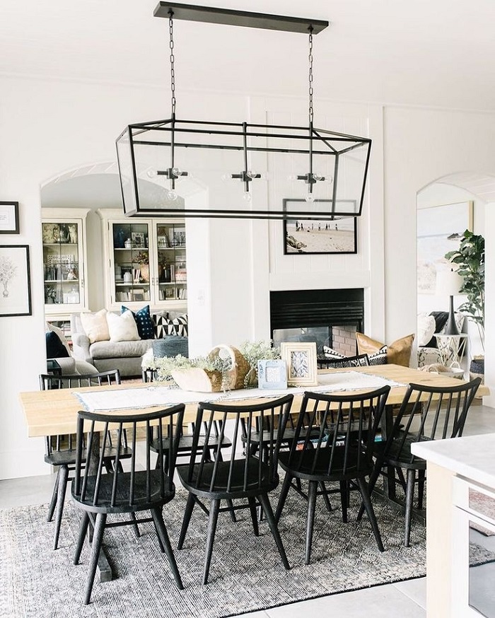 Contrast Dining Table with Black Chandelier