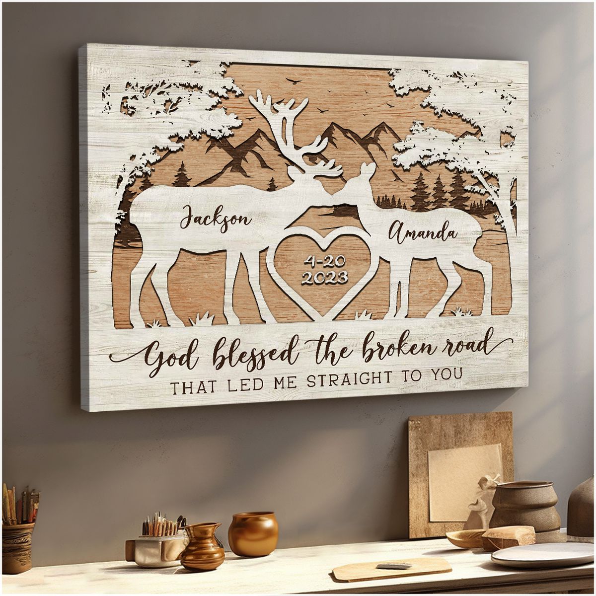 Personalized Gift for Wedding Newlywed Gift Buck and Doe Canvas Print - Oh  Canvas