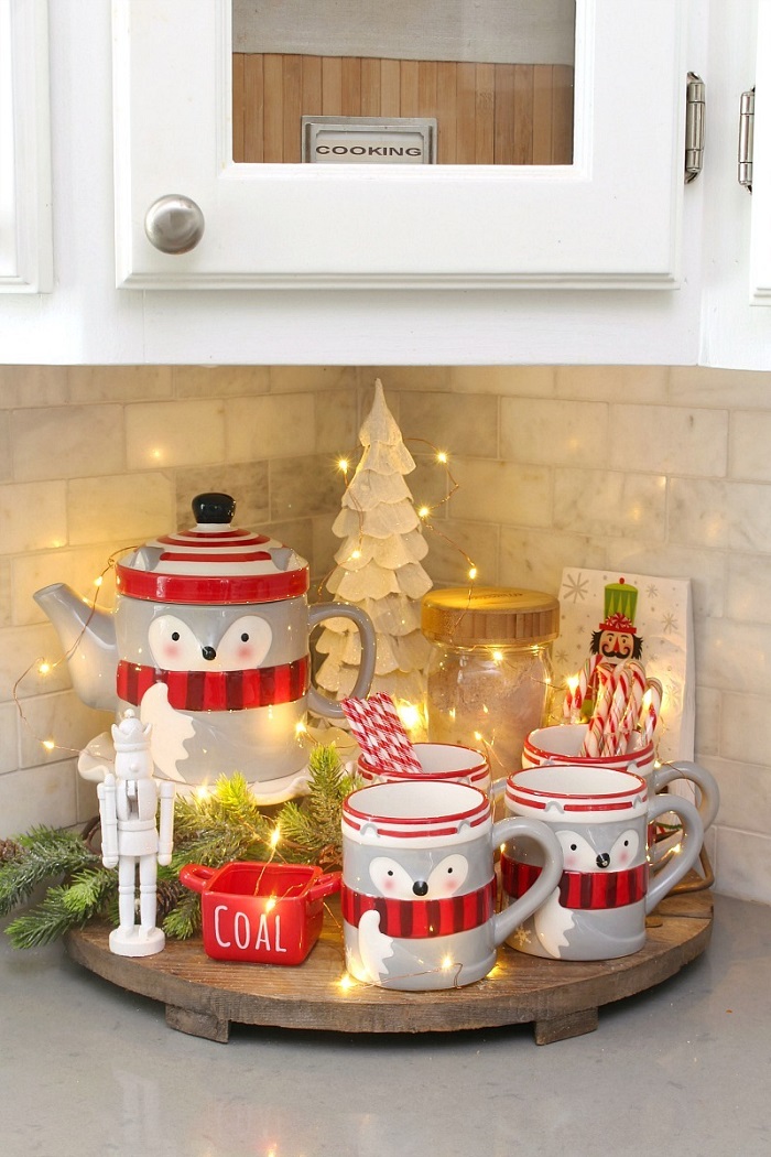 Get Creative With Holiday Cups for kitchen Christmas decor.