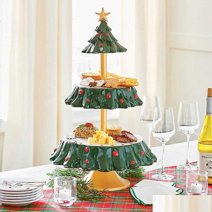 Display festive serving trays for holiday centerpieces for dining table
