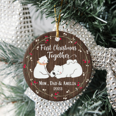 First Christmas As Parents Personalized Bear Family Ceramic Ornament