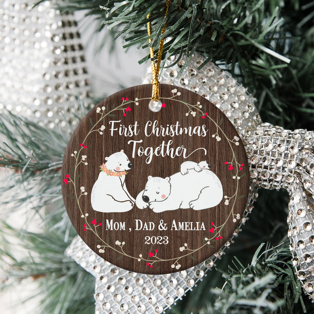 Personalized First Christmas As Mom Ceramic Ornament, New Mom