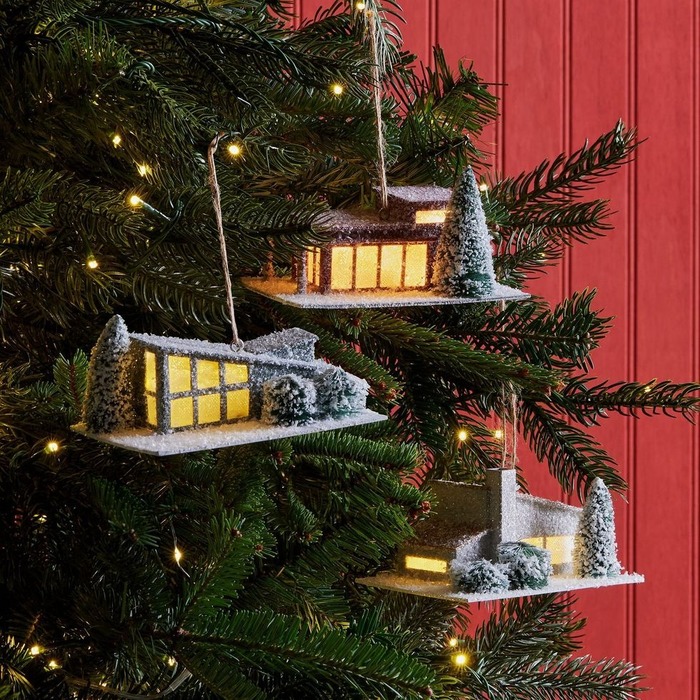 Paper House Ornament mid-century modern Christmas décor