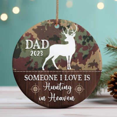 Hunting Memorial Christmas Gift Personalized Angel Dad Hunter Ornament