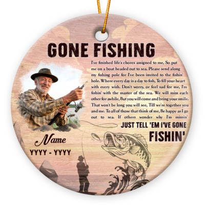 Gift For Loss Of Fisherman Custom Photo Gone Fishing Ornament