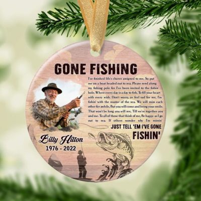 Gift For Loss Of Fisherman Custom Photo Gone Fishing Ornament 01