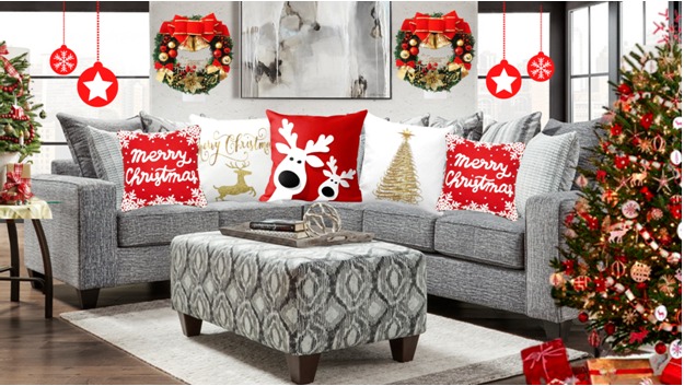 Decorate the living room Christmas decor with pillows. Image via Amazon.