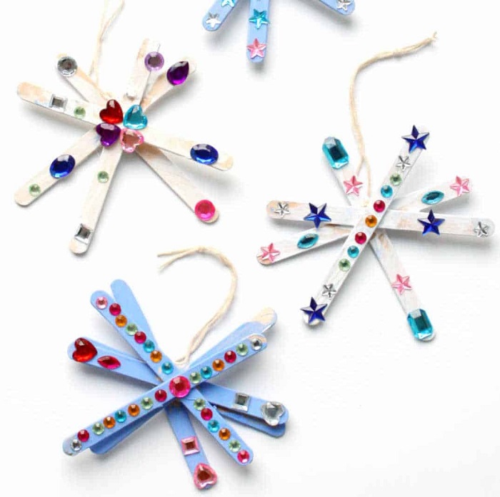 Snowflake Decorations Made from Popsicle Sticks