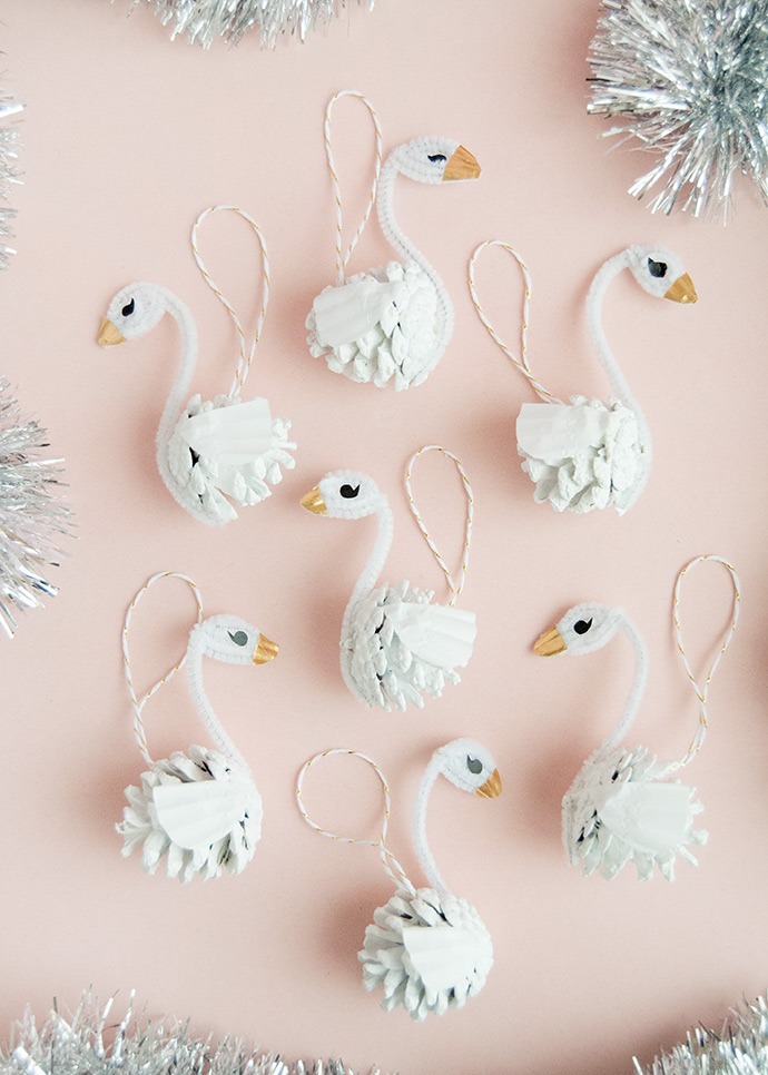 Pine cone swan ornaments make cute Christmas crafts for adults