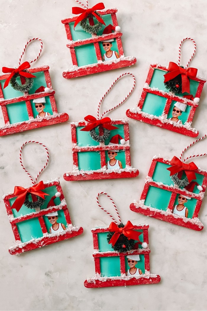 Popsicle stick holiday window decoration as DIY Christmas ornaments