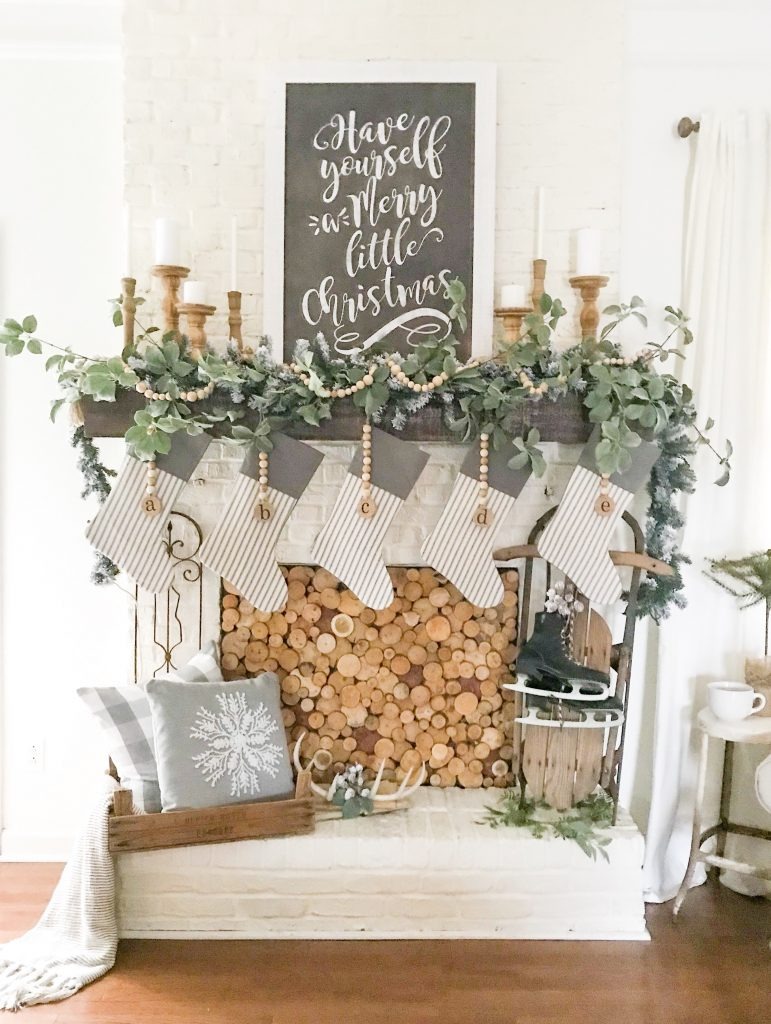 rustic Christmas decorations - Wood Slice Fireplace Cover: Hearth Charm