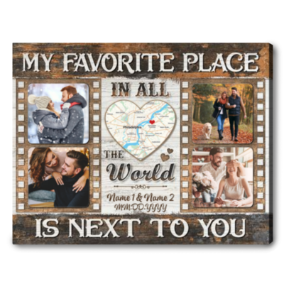 Custom Map And Photo Canvas Print Couple Anniversary Gifts