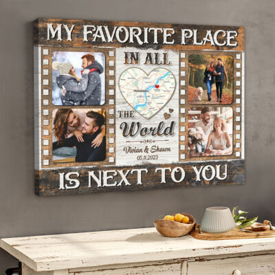 Custom Map And Photo Canvas Print Couple Anniversary Gifts