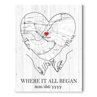 Valentine Gift for Couple Where It All Began Custom Map Canvas Print