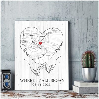 Valentine Gift for Couple Where It All Began Custom Map Canvas Print