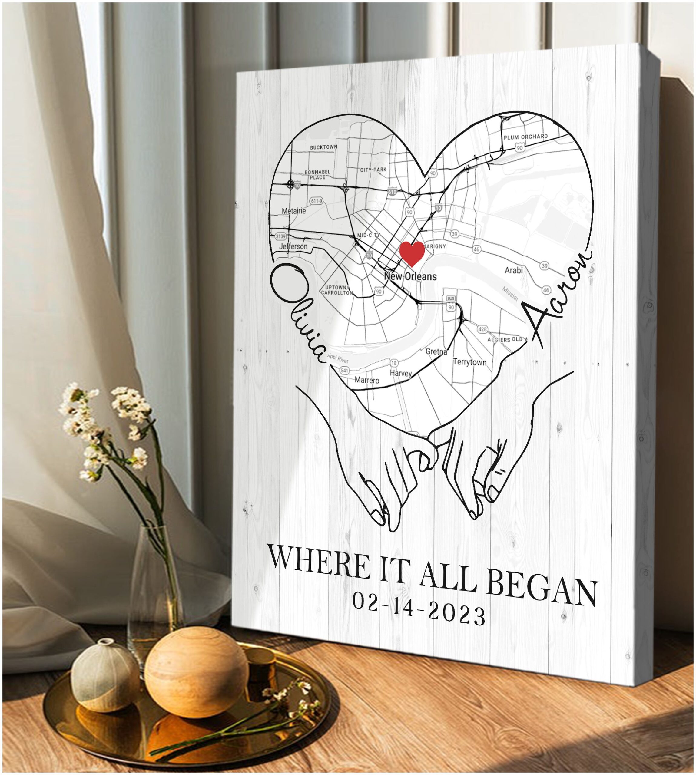 Where It All Began/where We Met Map, Location Map Wooden Framed Wall Art,  Custom Wedding Anniversary Gifts for Couple, Valentines Day Gifts 