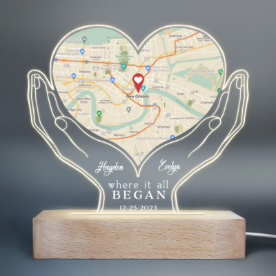 Unique Valentine Gift Where It All Began Custom Map Acrylic LED Light