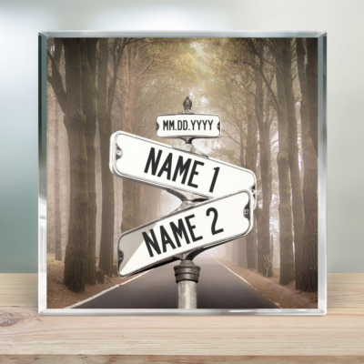 Personalized Lover Crossroads Street Sign With Names Acrylic Plaque