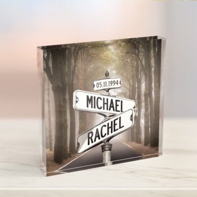 Personalized Lover Crossroads Street Sign With Names Acrylic Plaque