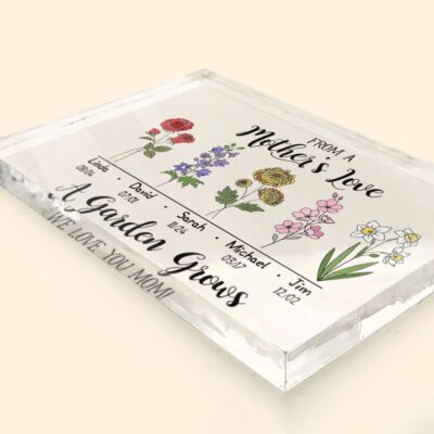 Mom Gifts from Daughter Son Custom Names Birth Flower Acrylic Plaque