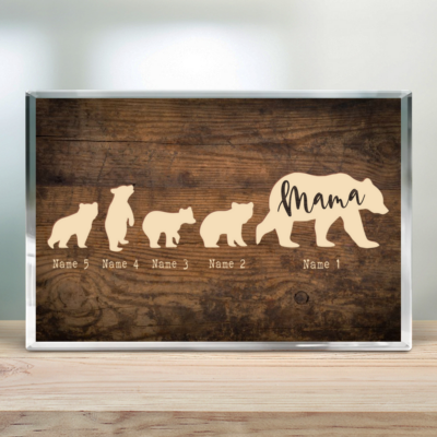 Personalized Mama Bear With Cubs Names Mother's Day Acrylic Plaque Gift