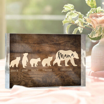 Personalized Mama Bear With Cubs Names Mother's Day Acrylic Plaque Gift