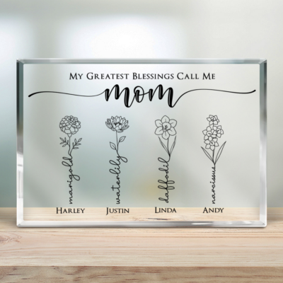 Touching Mothers Day Gift Custom Birth Flowers Acrylic Plaque