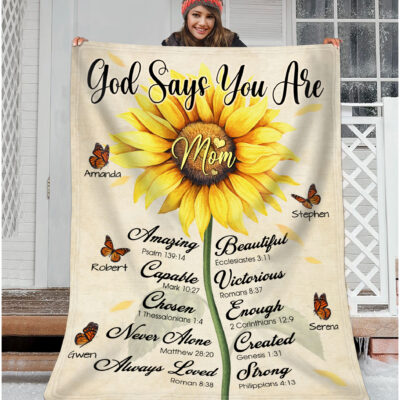 Custom Son Daughter Names Gift For Mom Mothers Day Sunflower Fleece Blanket