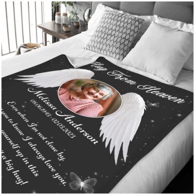 Personalized Sympathy Angel Wings Blanket In Loving Memory Gift