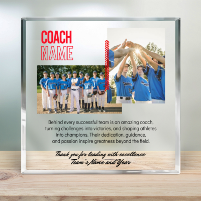 Baseball Coach Acrylic Plaque Personalized Appreciation Thank You Gift Idea