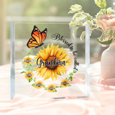 Personalized Mother's Day Gift For Grandma Sunflower Butterfly Acrylic Plaque