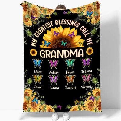 Personalized Grandma Sunflower Blanket Mothers Day Gifts