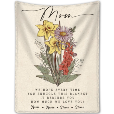 Mother's Day Blanket Flecce Gift for Mom Custom Birth Flowers