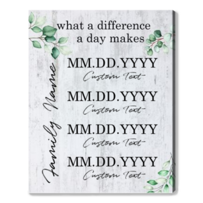 Difference A Day Makes Family Dates Name Custom Canvas Print