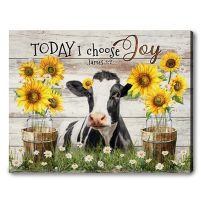 Rustic Country Farm Funny Cow Floral Canvas Wall Decor