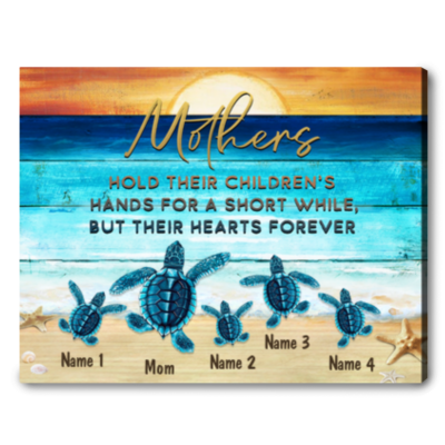 Mother's Day Gift Custom Beach Sea Turtles Name Canvas Wall Art