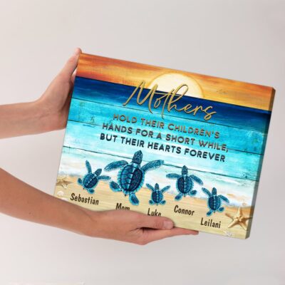 Mother's Day Gift Custom Beach Sea Turtles Name Canvas Wall Art