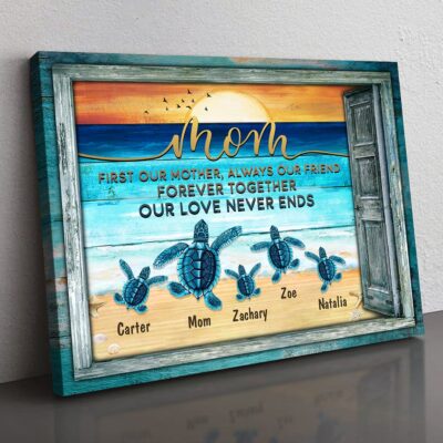 Mother's Day Sea Turtles Gift Custom Names Canvas Wall Art